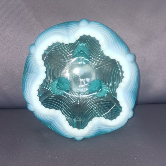 Vintage Fenton Blue Opalescent Draped 3 Footed Rose Bowl - Picture 2 of 4